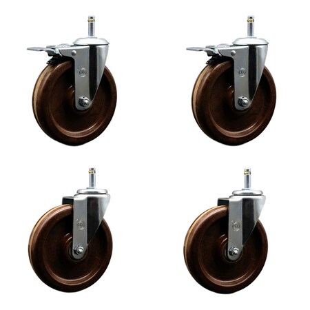Service Caster 6 High Temp Phenolic Wheel Swivel 7/16'' Stem Caster Set 2 Total Lock Brake, 4PK SCC-GRTTL20S615-PHRHT-716138-2-S-2